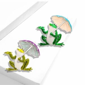 Lovely Holding Umbrella Frog Brooches For Women